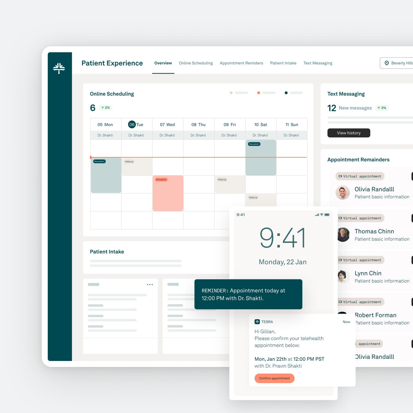 Tebra patient experience dashboard with online scheduling and reminders
